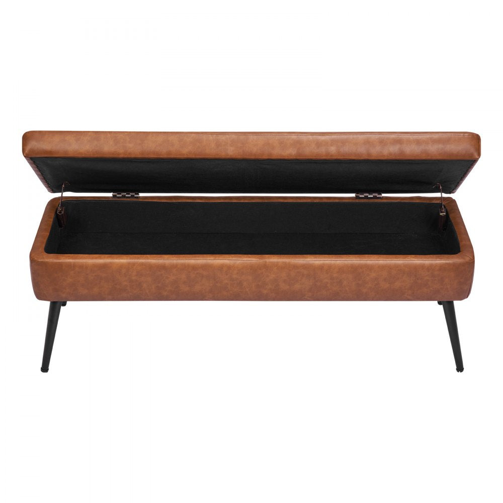 VEVOR Leather Storage Ottoman Bench, PU Leather Bench with Storage and Metal Legs, Modern Shoe Benches Seat for Entryway, Upholstered End of Bed Benches for Living Room, Dining Room, Hallway, Brown
