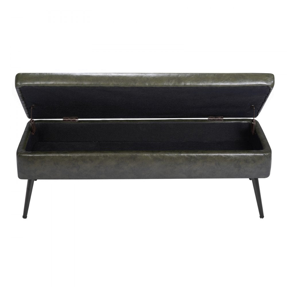 VEVOR Leather Storage Ottoman Bench, PU Leather Bench with Storage and Metal Legs, Modern Shoe Benches Seat for Entryway, Upholstered End of Bed Benches for Living Room, Dining Room, Hallway, Green