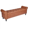 VEVOR Button-Tufted Storage Ottoman Bench, Rolled Arm PU Leather Bench with Solid Wood Legs, Modern Shoe Benches Seat for Entryway, Upholstered End of Bed Benches for Living Room, Dining Room, Brown