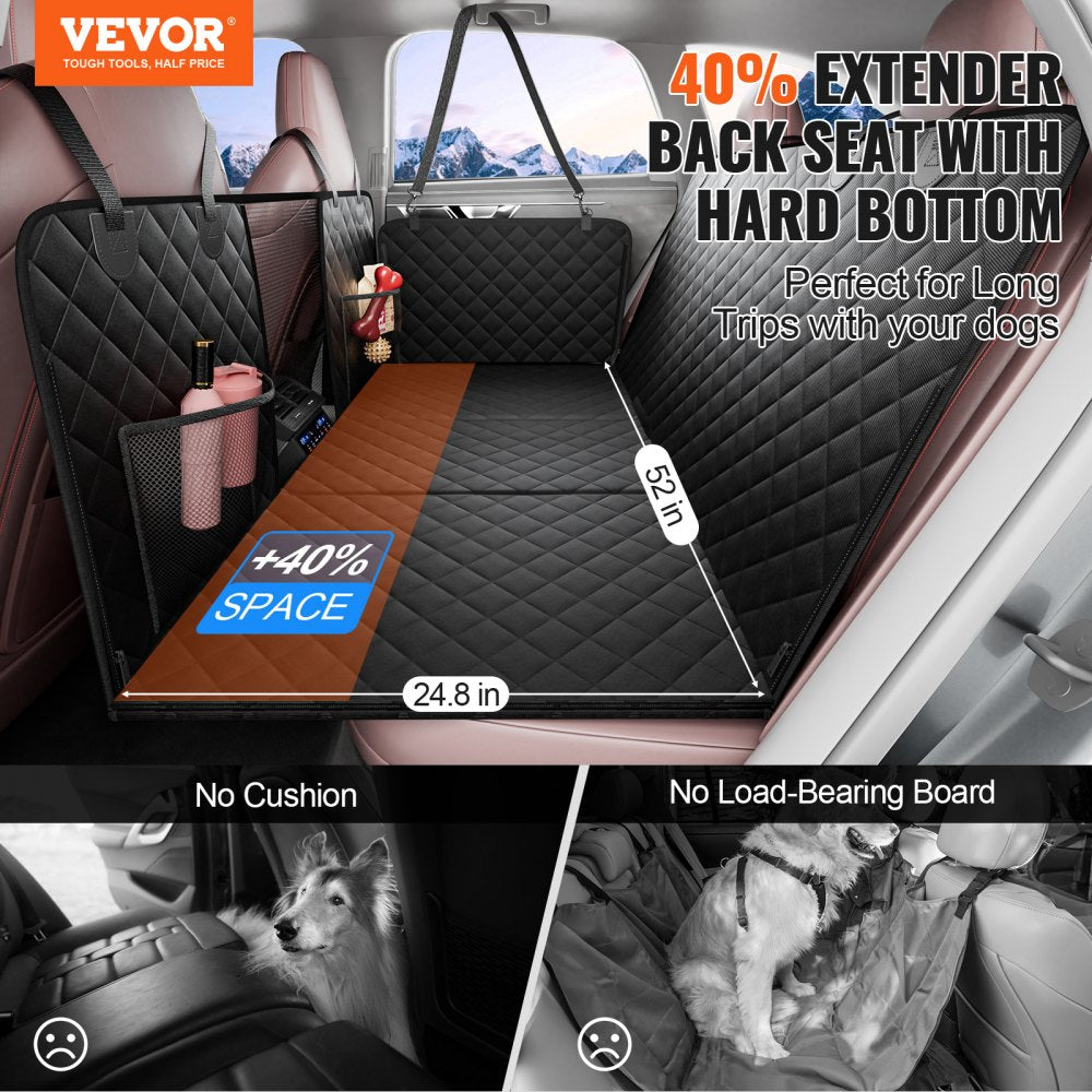 VEVOR Back Seat Extender for Dogs,Dog Hammock for Car Back seat,Dog Car Seat Cover with Hard Bottom Dog Car Seat Bed 52"x24.8" ,Supports 350lb with Mesh Window and Storage Pocket for Car, SUV