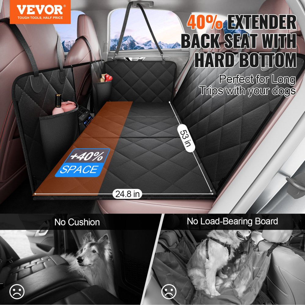 VEVOR Back Seat Extender for Dogs,Dog Hammock for Car Back seat, Dog Car Seat Cover with Hard Bottom Dog Car Seat Bed 53"x24.8" ,Supports 350lb with Mesh Window and Storage Pocket for Car, SUV,Truck
