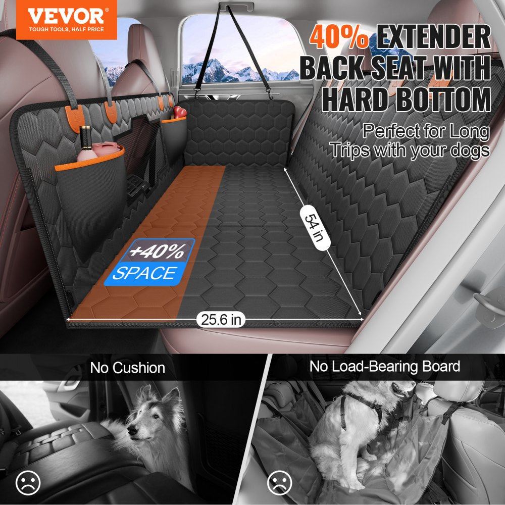 VEVOR Back Seat Extender, Dog Car Seat Cover for Back Seat Bed with Mesh Window and Storage Pocket, Supports 350lbs Dog Hammock for Car Dog Car Bed 54"x25.6" for Car, SUV, Truck