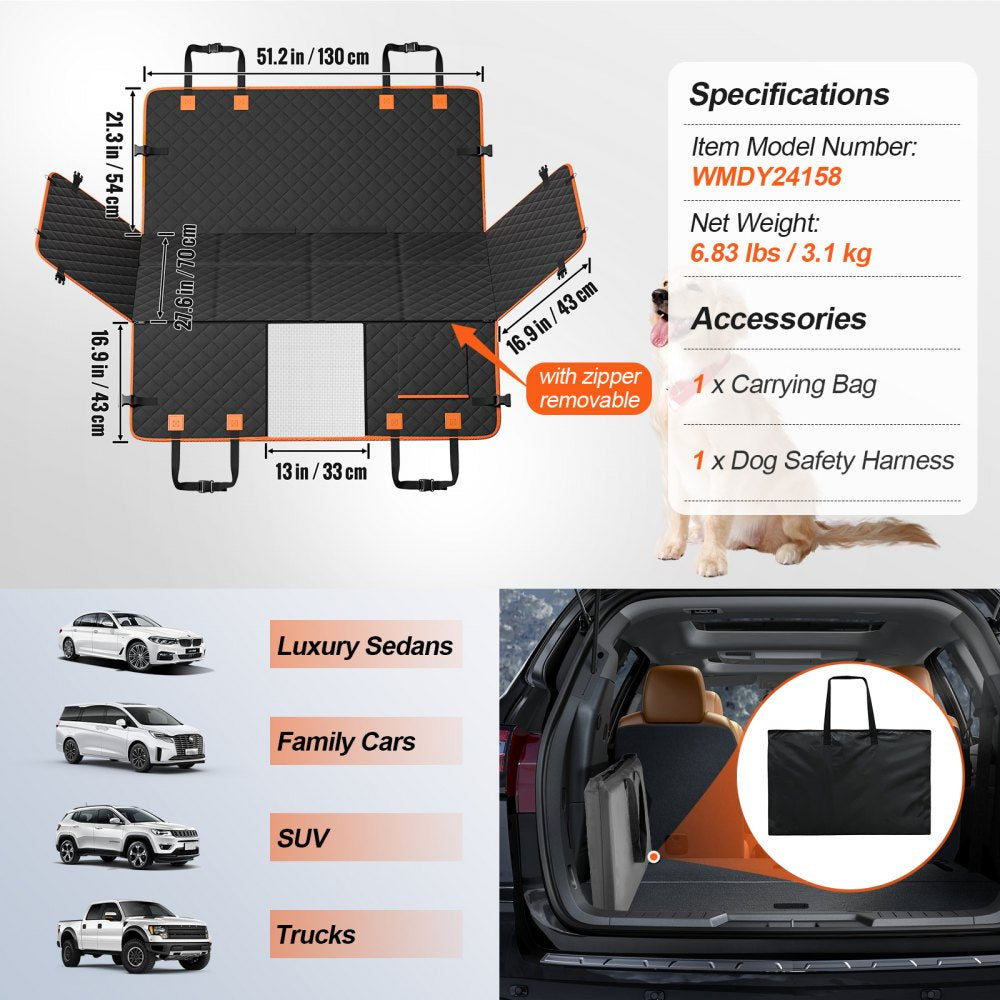 VEVOR Back Seat Extender for Dogs, Dog Hammock for Car Back seat,Dog Car Seat Cover with Hard Bottom Dog Car Seat Bed 51.2"x27.6",Supports 350lb with Mesh Window and Storage Pocket for Car, SUV,Truck