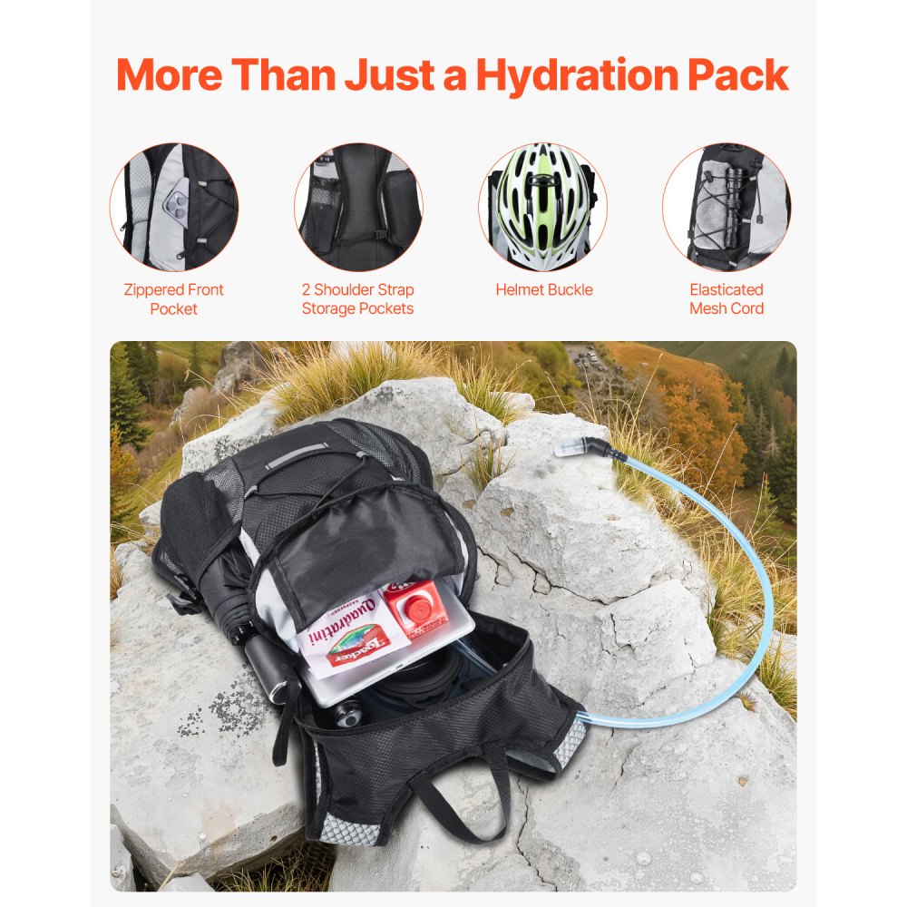 VEVOR Hydration Backpack with 2L TPU Water Bladder, Hydration Pack Backpack, Lightweight Hiking Water Backpack for Men Women, Hydro Water Daypack for Hiking, Running, Cycling, Camping & Rave