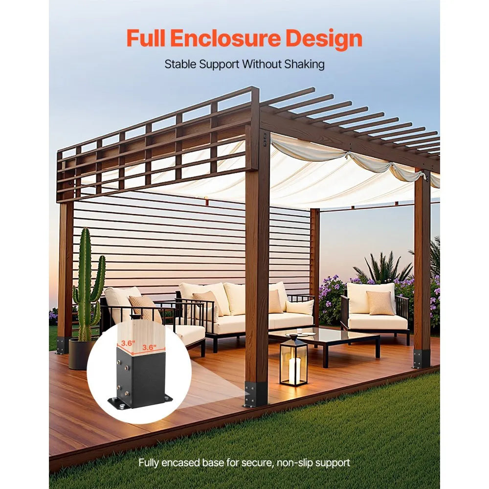 VEVOR 4x4 Post Base 10 Pcs, Inner Size 3.6x3.6 inch / 91.44x91.44 mm Post Brackets, Heavy Duty Carbon Steel Decking Posts, Wood Posts Brackets for Pavilion Deck Railing Support Deck Base Plate, Black