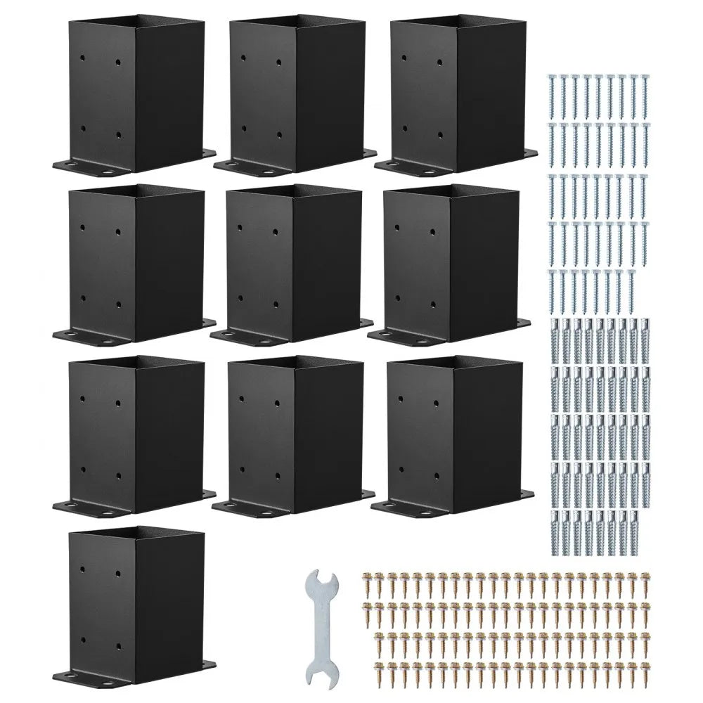 VEVOR 4x4 Post Base 10 Pcs, Inner Size 3.6x3.6 inch / 91.44x91.44 mm Post Brackets, Heavy Duty Carbon Steel Decking Posts, Wood Posts Brackets for Pavilion Deck Railing Support Deck Base Plate, Black