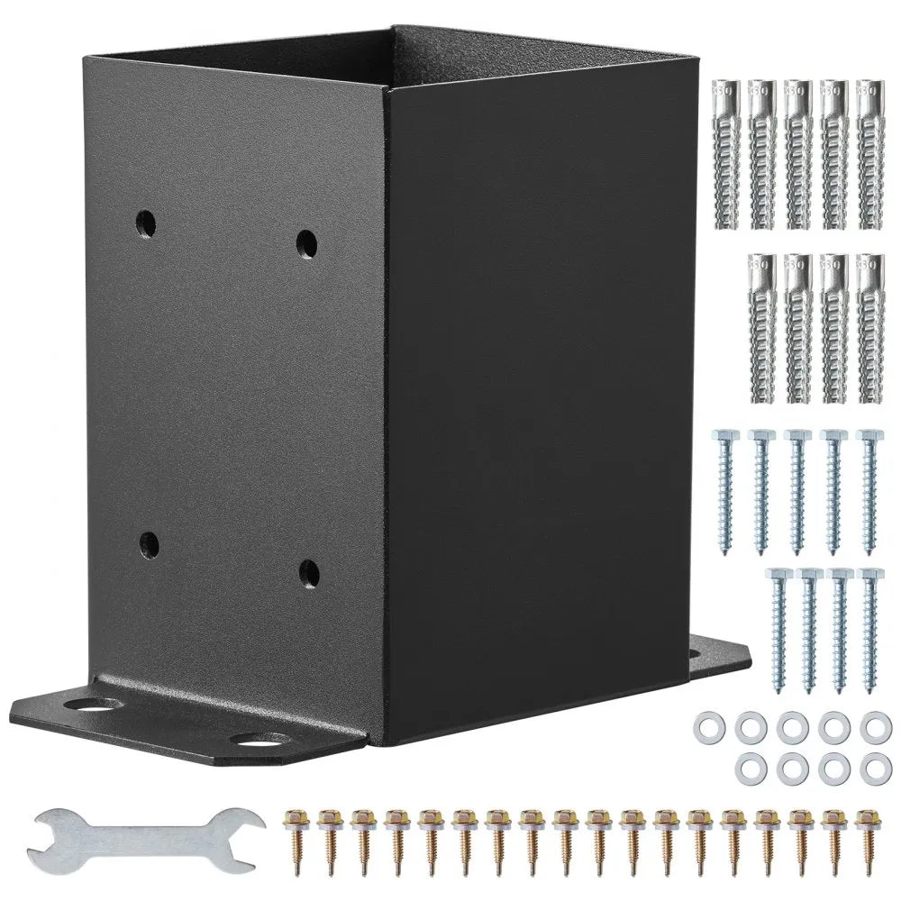 VEVOR 4x4 Post Base 2 Pcs, Inner Size 3.6"x3.6" Post Base Brackets, Heavy Duty Powder-Coated Post Anchor Matte Black Wood Post Brackets for Pavilion Deck Railing Support Deck Base Plate