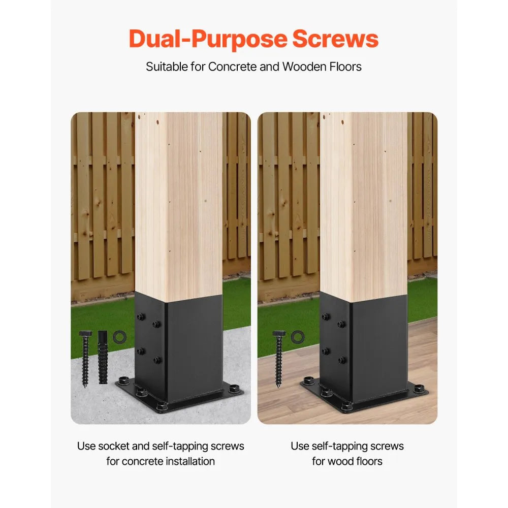 VEVOR 6x6 Post Base 4 Pcs, Inner Size 5.6x5.6 inch / 142x142 mm Post Brackets, Heavy Duty Carbon Steel Decking Posts, Wood Posts Brackets for Pavilion Deck Railing Support Deck Base Plate, Black