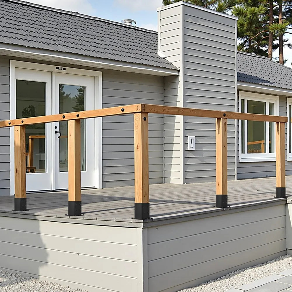 VEVOR 6x6 Post Base 4 Pcs, Inner Size 5.6x5.6 inch / 142x142 mm Post Brackets, Heavy Duty Carbon Steel Decking Posts, Wood Posts Brackets for Pavilion Deck Railing Support Deck Base Plate, Black