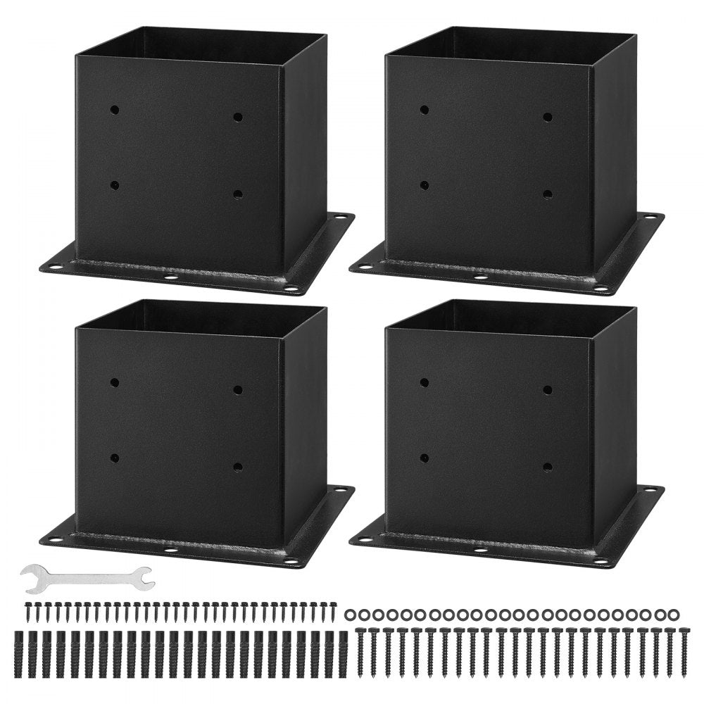 VEVOR 4x4 Post Base 4 Pcs, Inner Size 3.6x3.6 inch / 92x92 mm Post Brackets, Heavy Duty Carbon Steel Decking Posts, Wood Posts Brackets for Pavilion Deck Railing Support Deck Base Plate, Black