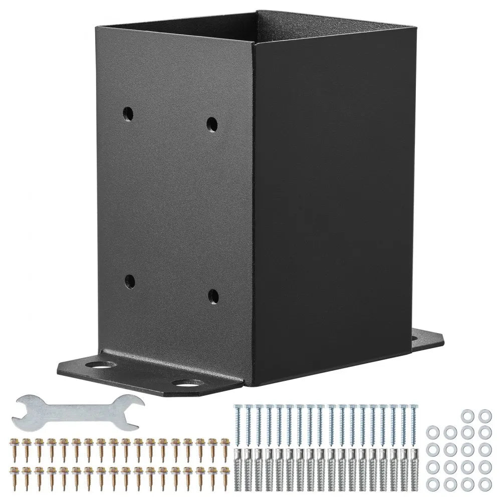 VEVOR 4x4 Post Base 4 Pcs, Inner Size 3.6"x3.6" Post Base Brackets, Heavy Duty Powder-Coated Post Anchor Matte Black Wood Post Brackets for Pavilion Deck Railing Support Deck Base Plate