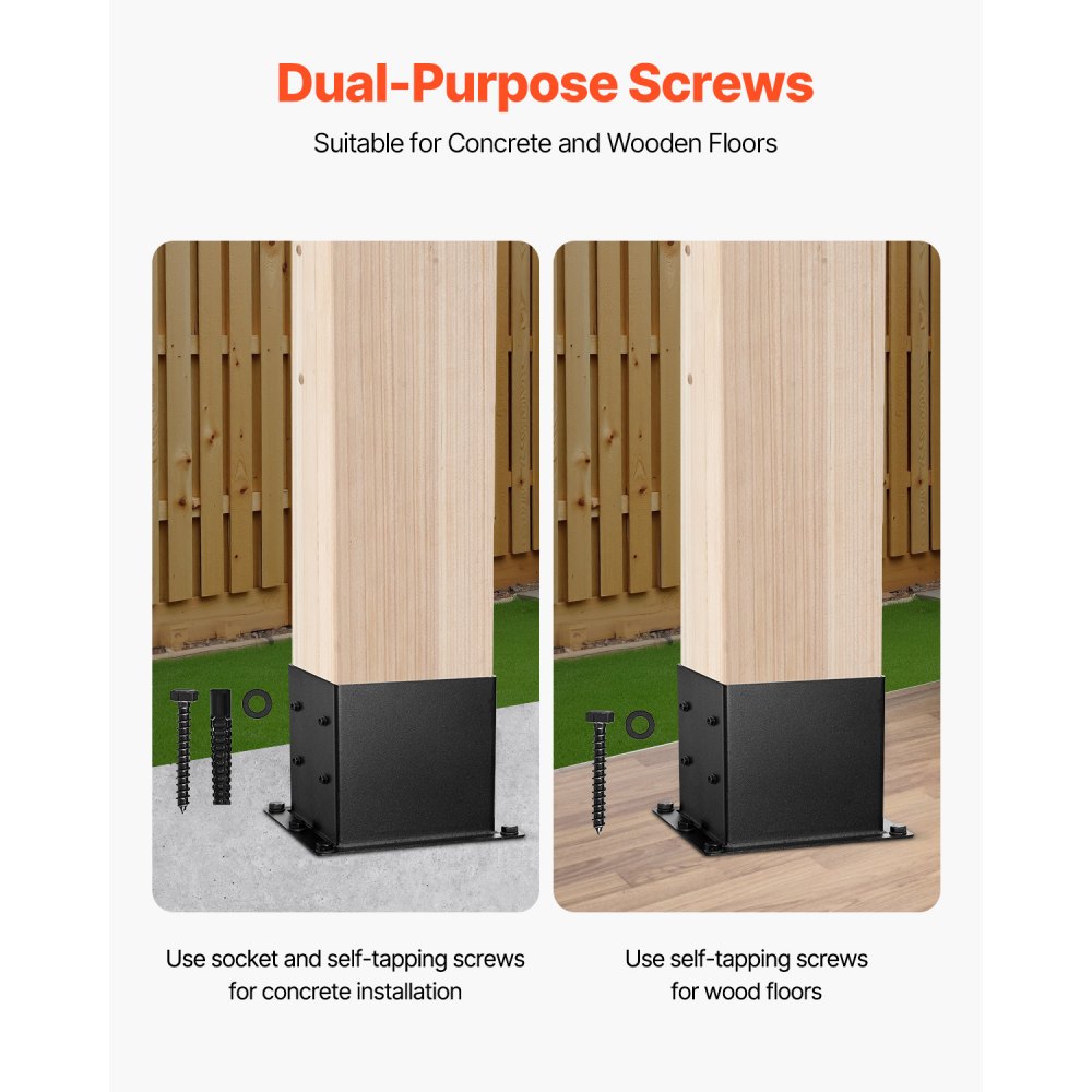 VEVOR 4x4 Post Base 8 Pcs, Inner Size 3.6x3.6 inch / 92x92 mm Post Brackets, Heavy Duty Carbon Steel Decking Posts, Wood Posts Brackets for Pavilion Deck Railing Support Deck Base Plate, Black