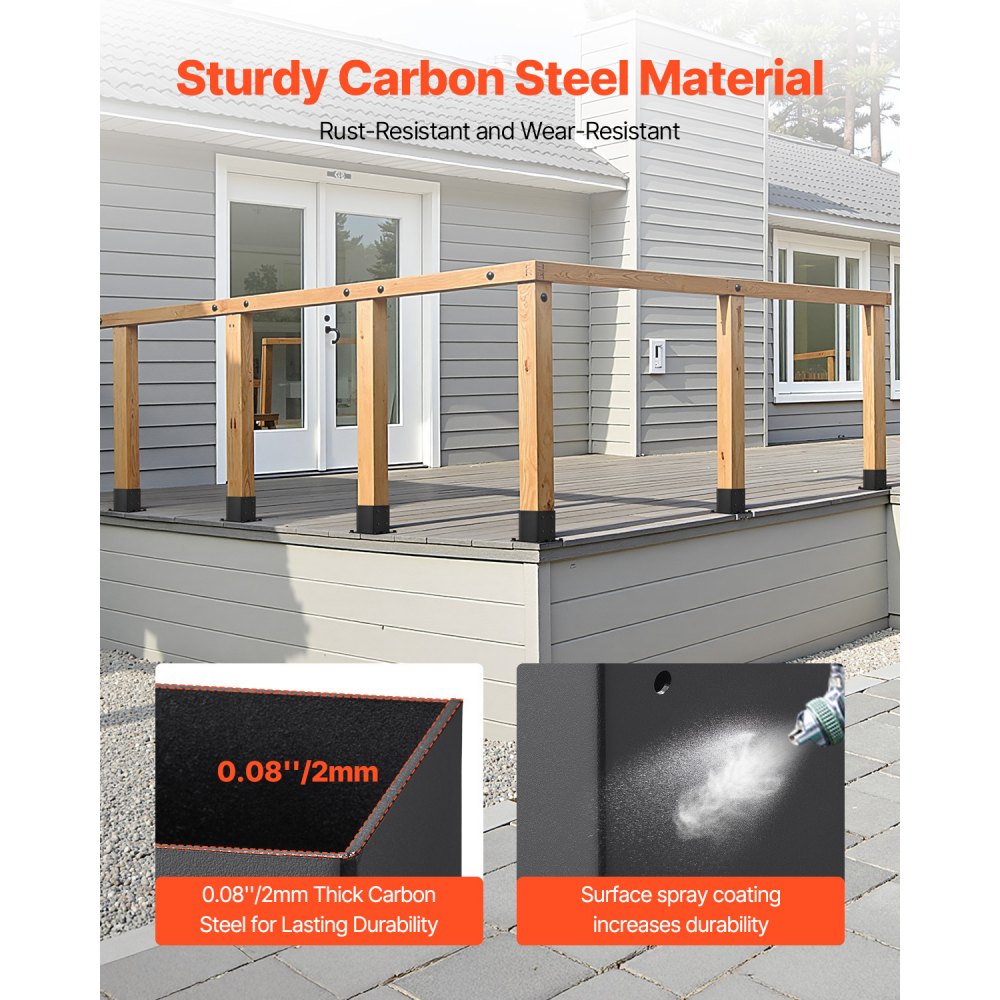 VEVOR 4x4 Post Base 8 Pcs, Inner Size 3.6x3.6 inch / 92x92 mm Post Brackets, Heavy Duty Carbon Steel Decking Posts, Wood Posts Brackets for Pavilion Deck Railing Support Deck Base Plate, Black
