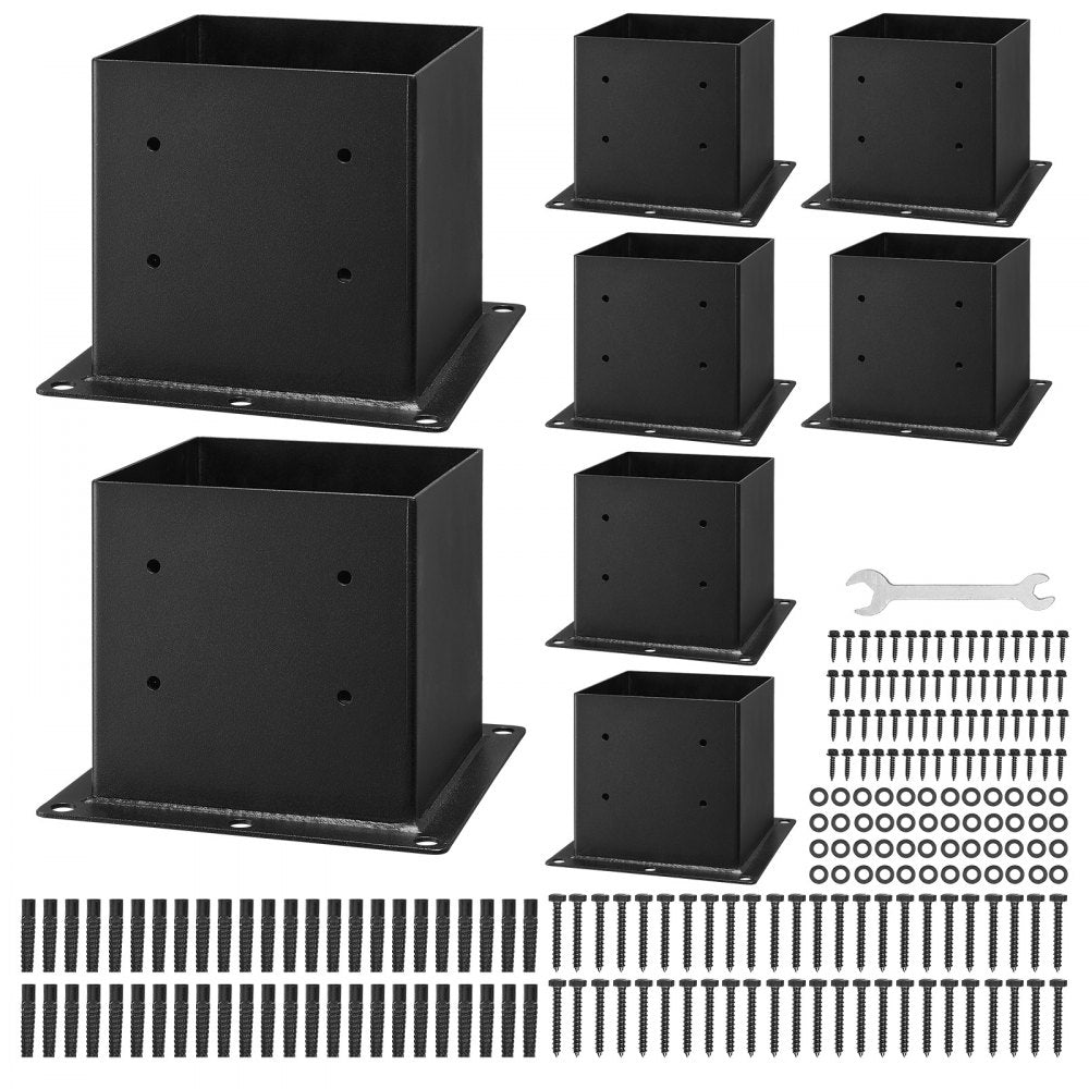 VEVOR 4x4 Post Base 8 Pcs, Inner Size 3.6x3.6 inch / 92x92 mm Post Brackets, Heavy Duty Carbon Steel Decking Posts, Wood Posts Brackets for Pavilion Deck Railing Support Deck Base Plate, Black