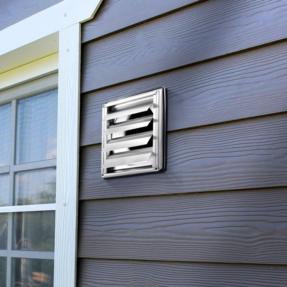 VEVOR 6 inch Wall Vent Cover, Louvered Square AC Vent Gable Cover, Premium Stainless Steel & with Noise Reducing Rubber Gasket, for House,Bathroom,Garage,Kitchen,Basement (1 Pack, Silver)