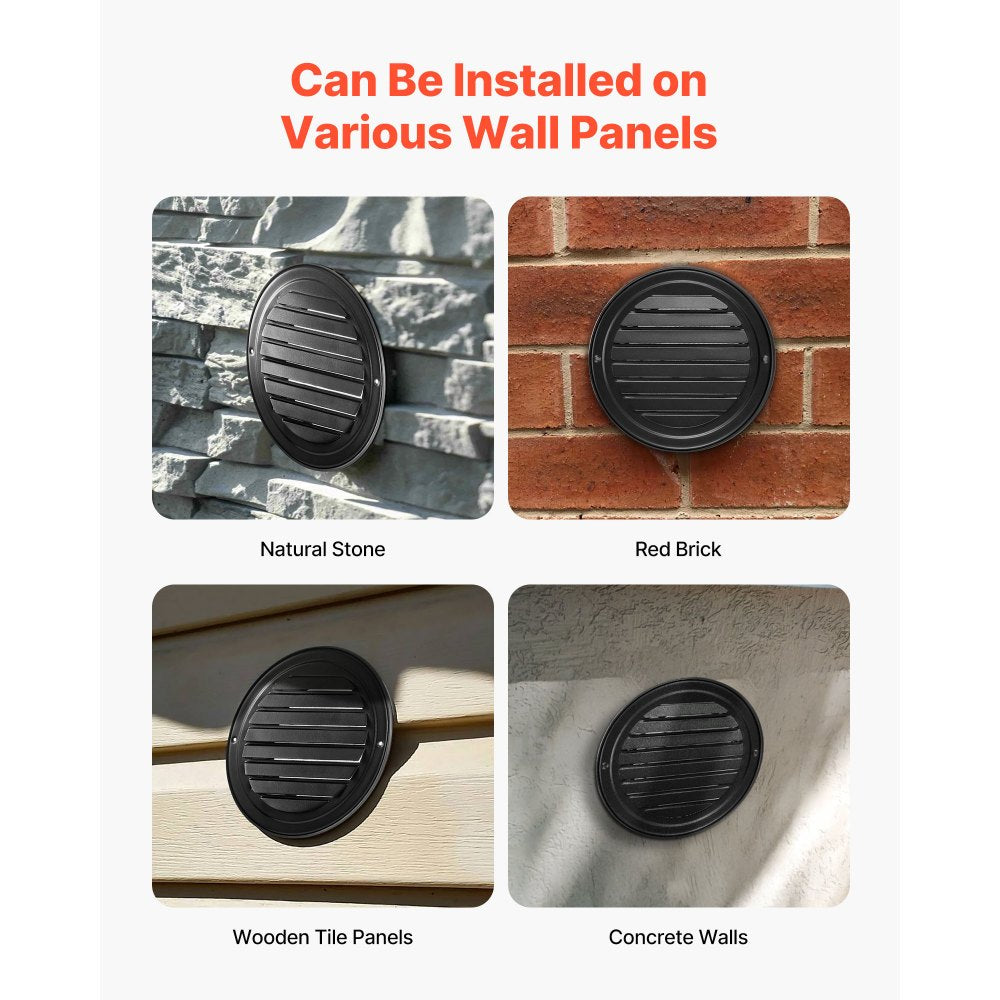VEVOR 6 inch Wall Vent Cover, Louvered Round AC Vent Gable Cover, Premium Stainless Steel & with Built-in a Protection Screen, for House,Bathroom,Garage,Kitchen,Basement (2 Pack, Black)