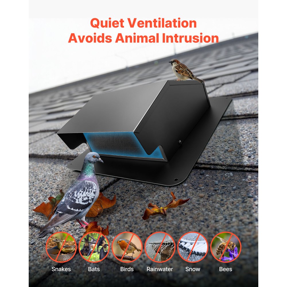 VEVOR 6 inch Hooded Wall Vent Cover, Square AC Vent Gable Cover, Premium SPCC Steel & with Built-in a Protection Screen, for Roofs,Walls,Outside Duct Exhaust Outlets (1 Pack, Black)