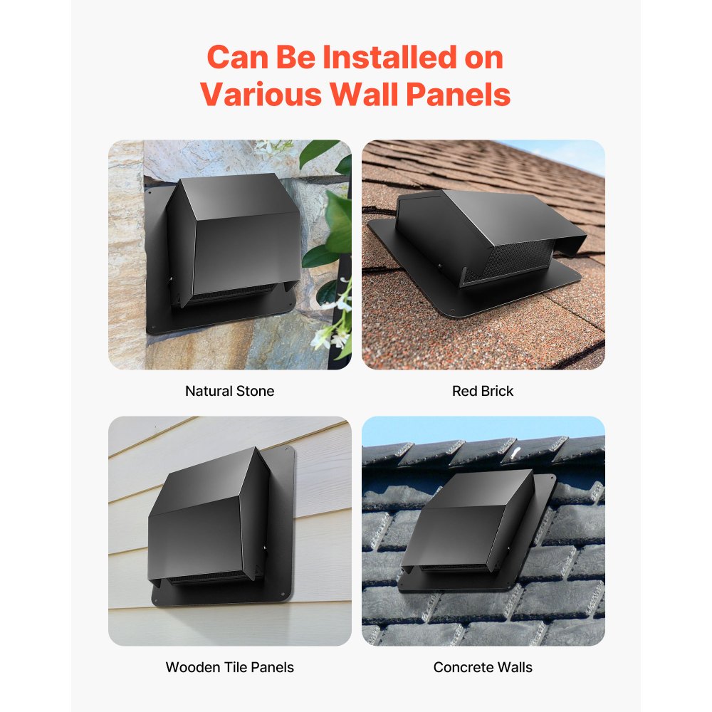 VEVOR 6 inch Hooded Wall Vent Cover, Square AC Vent Gable Cover, Premium SPCC Steel & with Built-in a Protection Screen, for Roofs,Walls,Outside Duct Exhaust Outlets (1 Pack, Black)