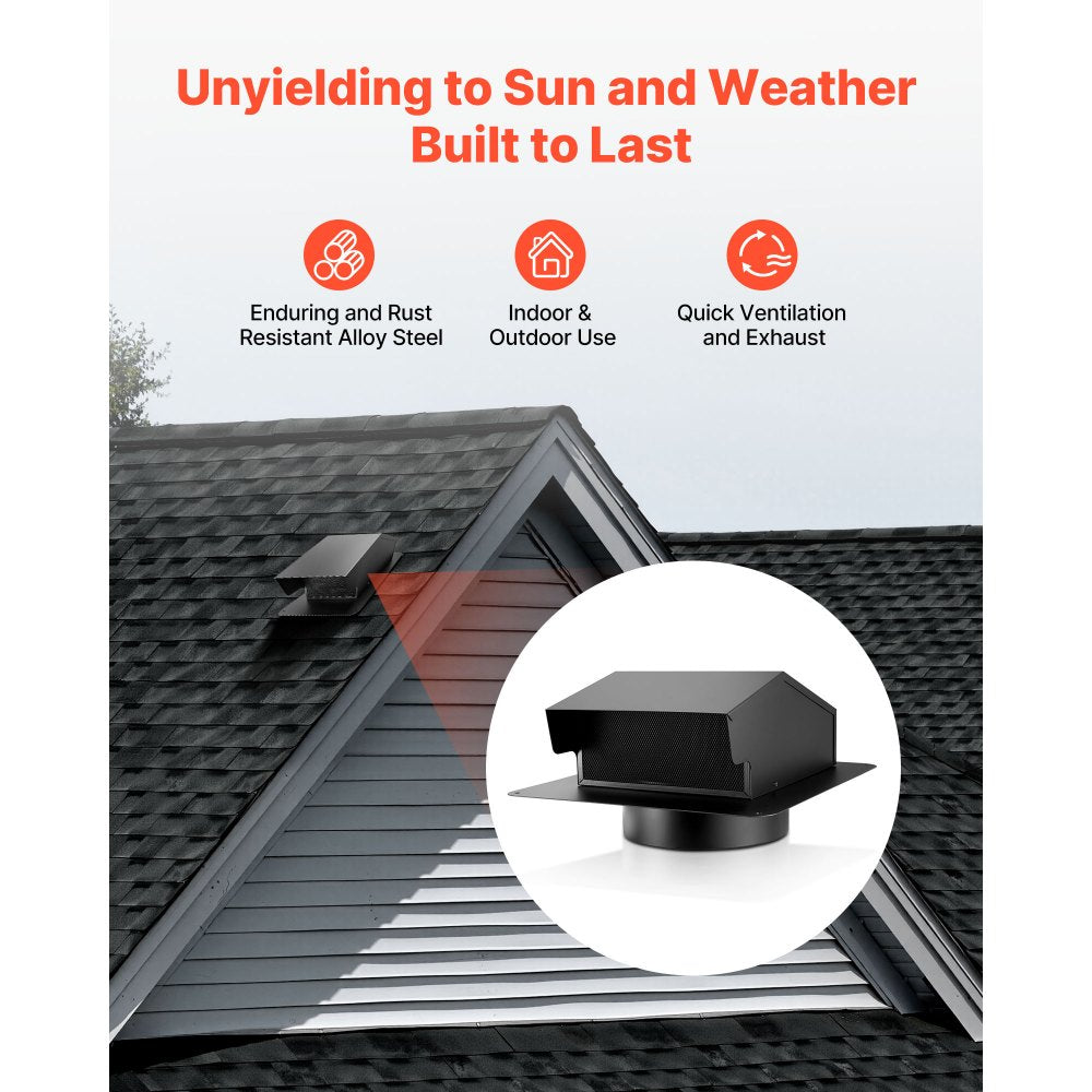 VEVOR 8 inch Hooded Wall Vent Cover, Square AC Vent Gable Cover, Premium SPCC Steel & with Built-in a Protection Screen, for Roofs,Walls,Outside Duct Exhaust Outlets (1 Pack, Black)