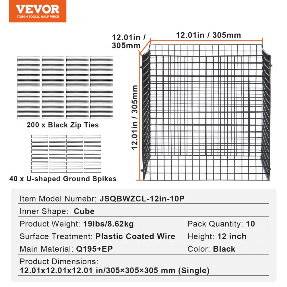 VEVOR 10 Pack Plant Protector from Animals, 12'' x 12''  Chicken Wire Plant Protector, Plant Cages for Outdoor Plants, Flowers & Vegetables, Keeps Bunny Chicken Squirrels Out, 40pcs Metal Mesh