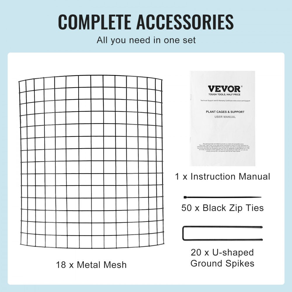 VEVOR 6 Pack Plant Protector from Animals, 12.6'' Dia. x 14'' H Chicken Wire Plant Protector, Plant Cages for Outdoor Plants, Flowers & Vegetables, Keeps Bunny Chicken Squirrels Out, 18pcs Metal Mesh