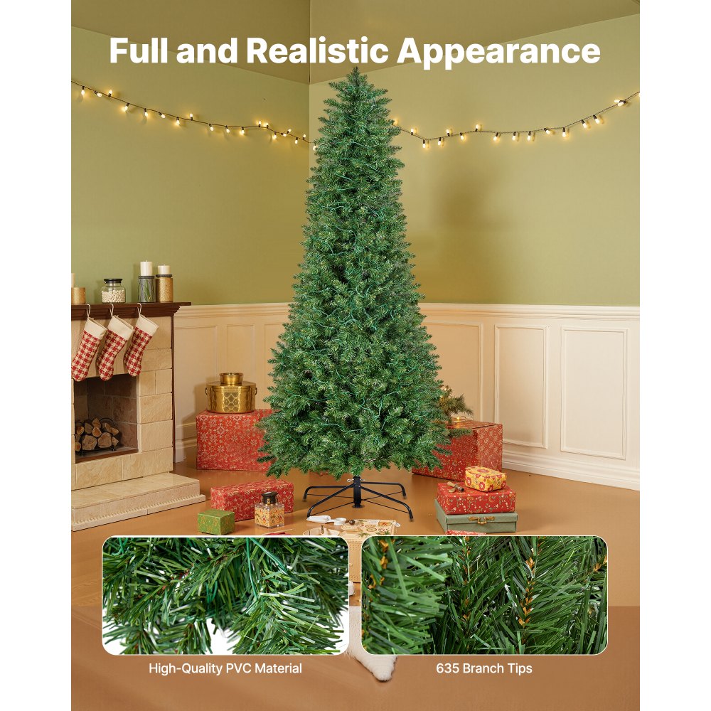 VEVOR Christmas Tree, 6ft Prelit Artificial Xmas Tree, Full Holiday Decor Trees with 240 Colorful LED Lights, 11 Lighting Modes, 635 Branch Tips & Sturdy Metal Base for Home Party Office Decoration