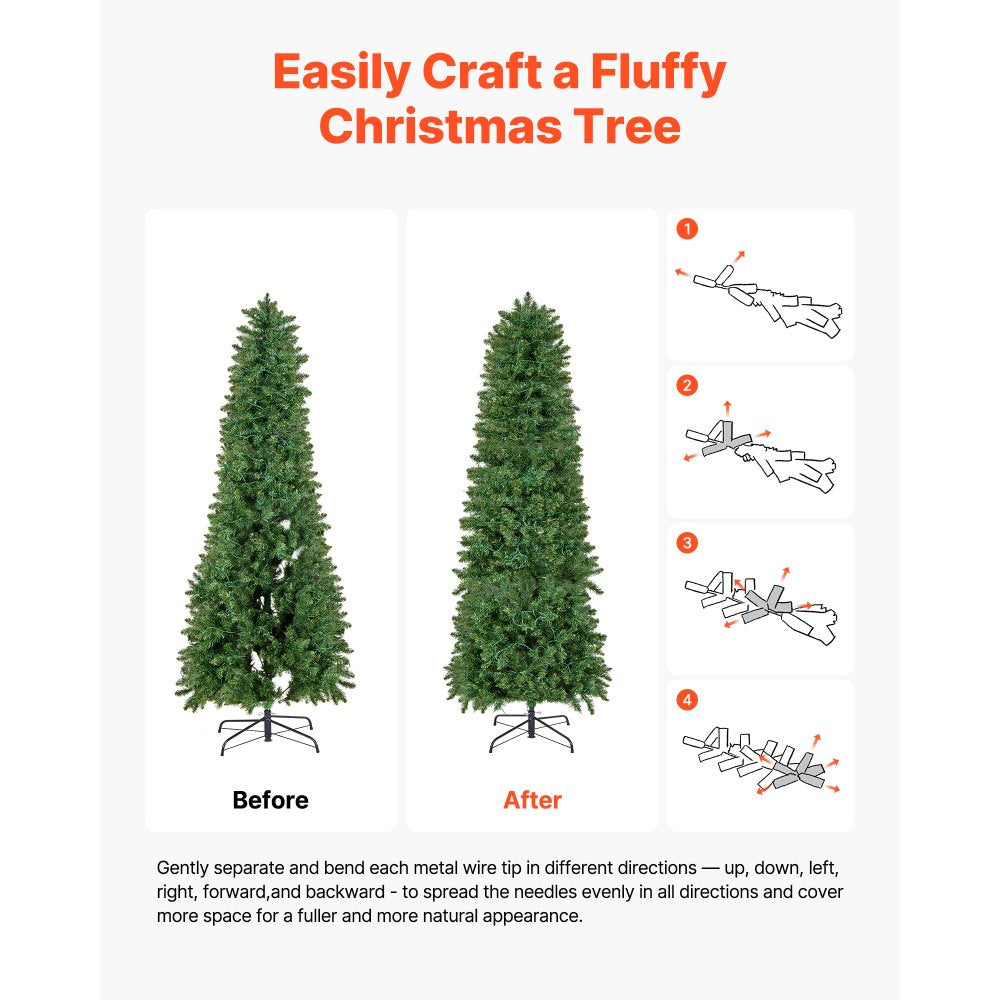 VEVOR Christmas Tree, 6ft Prelit Artificial Xmas Tree, Full Holiday Decor Trees with 240 Colorful LED Lights, 11 Lighting Modes, 635 Branch Tips & Sturdy Metal Base for Home Party Office Decoration