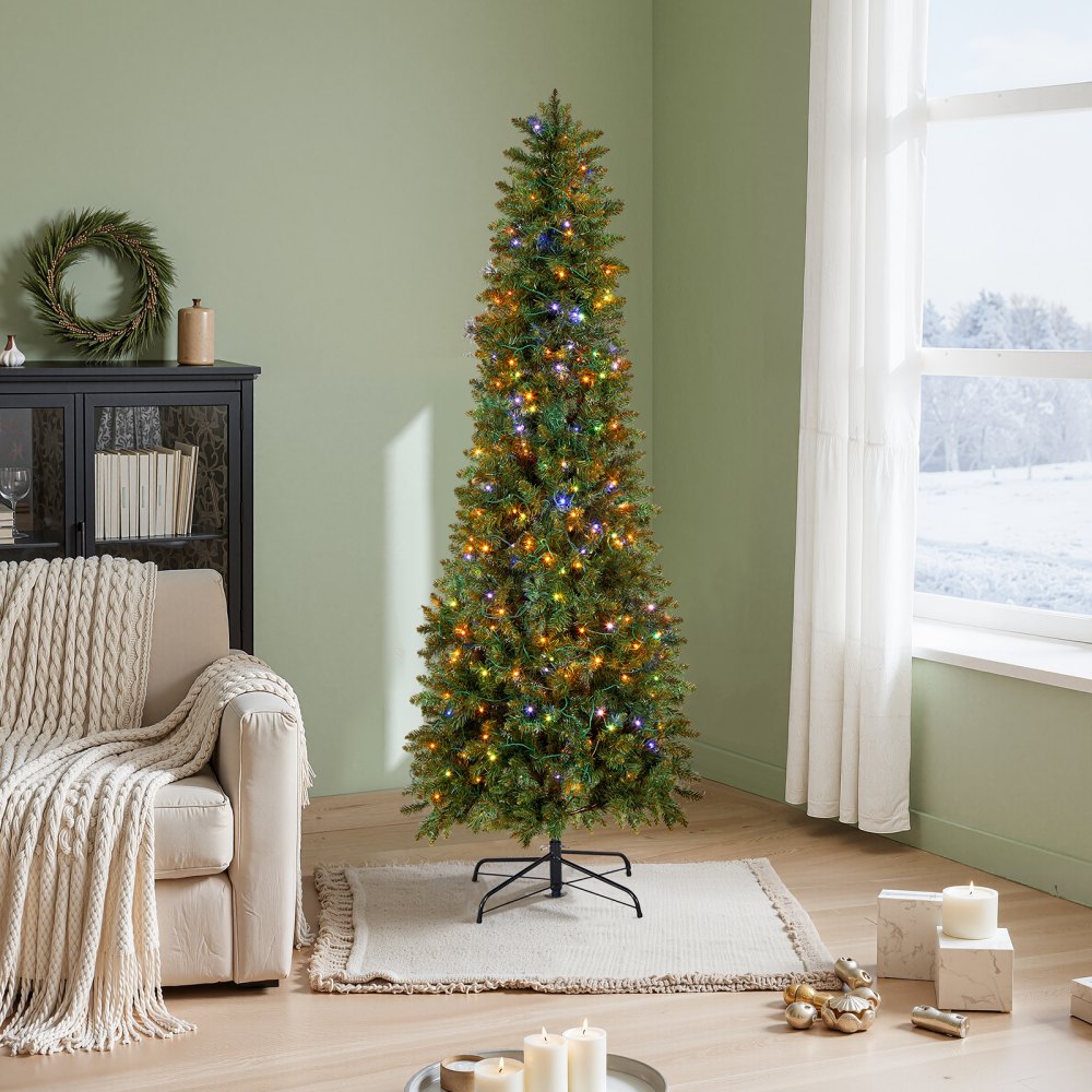 VEVOR Christmas Tree, 6ft Prelit Artificial Xmas Tree, Full Holiday Decor Trees with 240 Colorful LED Lights, 11 Lighting Modes, 635 Branch Tips & Sturdy Metal Base for Home Party Office Decoration