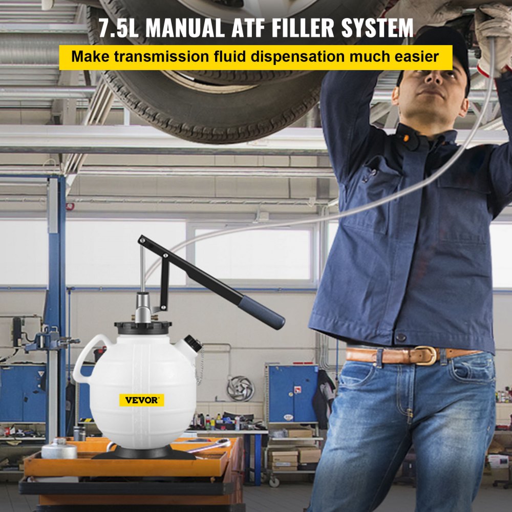 VEVOR Transmission Fluid Pump Manual ATF Refill System Dispenser, Oil and Liquid Refill Bleeder 7.5 Liter Large Capacity, Automatic Transmission Fluid Pump Tool Set with 15 Pieces ATF Filler Adapters