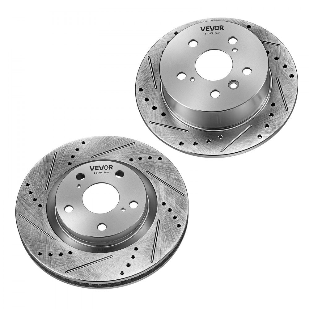 VEVOR Front & Rear Brake Kit Ceramic Brake Pads and Drilled Slotted Rotors, Compatible with 2012-2017 Toyota Camry, 2013-2018 Toyota Avalon, 2013-2018 Lexus ES 350, 2013-2018 Lexus ES 300h