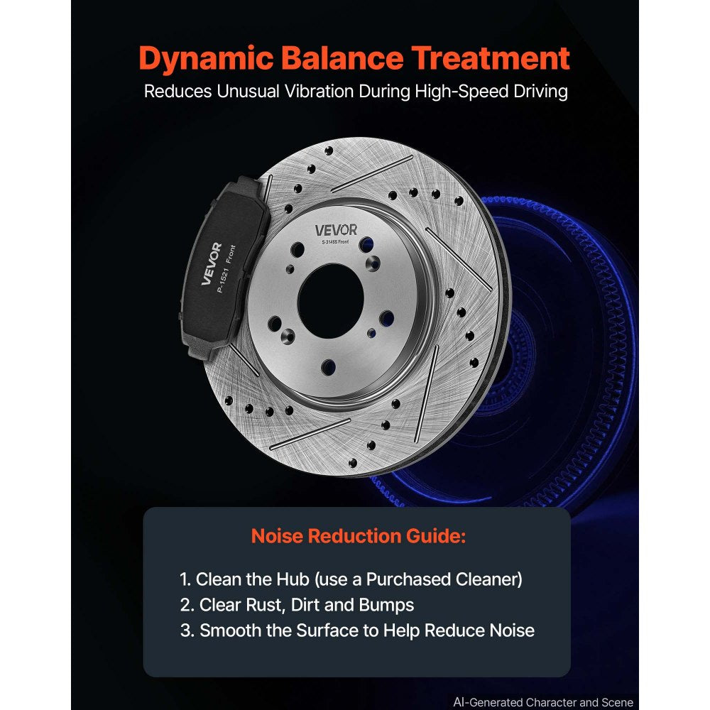 VEVOR Front & Rear Brake Kit Compatible with 2012-2016 Honda CR-V (AWD), Cast Iron Drilled and Slotted Brake Rotors, Ceramic Brake Pads Replacement Kit, 11.65" Front Rotors and 12" Rear Rotors
