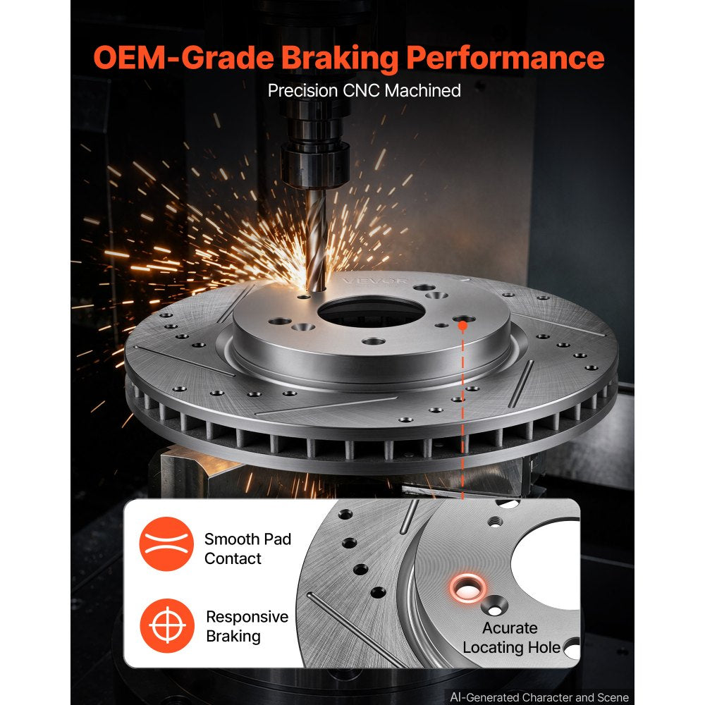 VEVOR Front & Rear Brake Kit Compatible with 2012-2016 Honda CR-V (AWD), Cast Iron Drilled and Slotted Brake Rotors, Ceramic Brake Pads Replacement Kit, 11.65" Front Rotors and 12" Rear Rotors