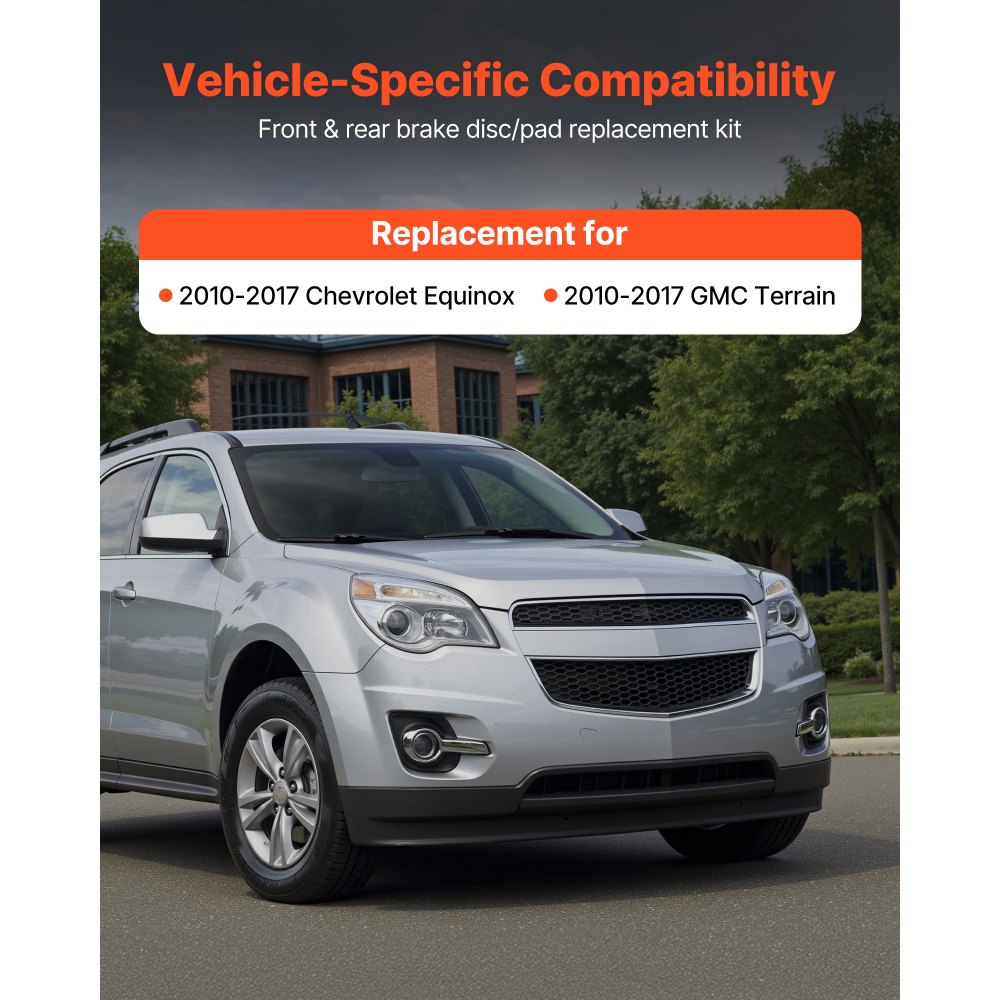 VEVOR Front and Rear Brake Kit Compatible with 2010-2017 Chevrolet Equinox, 2010-2017 GMC Terrain, Hollow Brake Rotors Ceramic Brake Pads Replacement Kit, 12.7 in Front Rotors, 12 in Rear Rotors