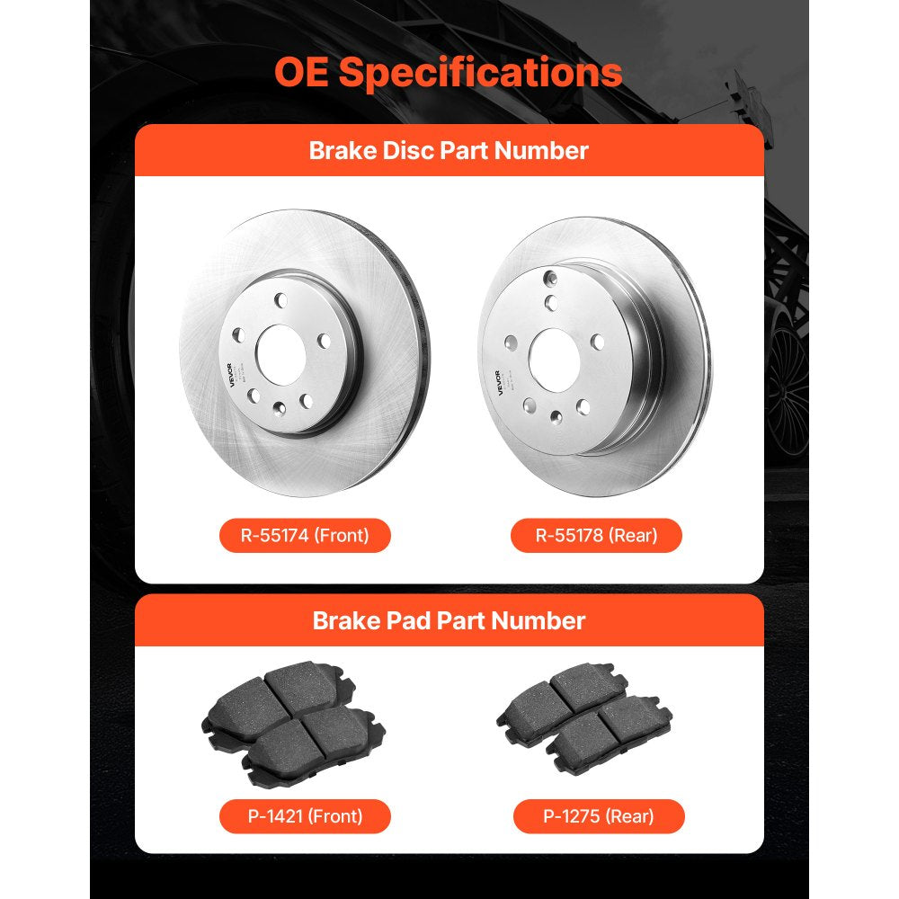 VEVOR Front and Rear Brake Kit Compatible with 2010-2017 Chevrolet Equinox, 2010-2017 GMC Terrain, Hollow Brake Rotors Ceramic Brake Pads Replacement Kit, 12.7 in Front Rotors, 12 in Rear Rotors