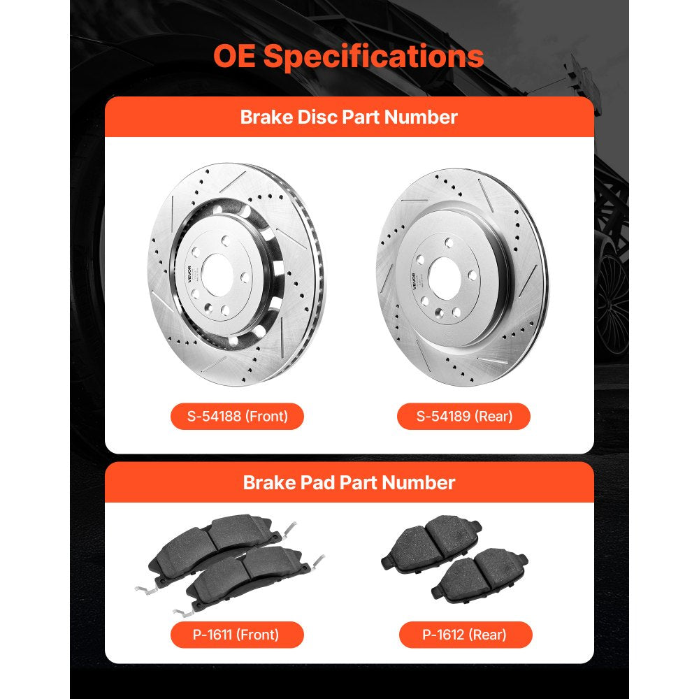 OE specifications showing rotor and pad part numbers (S-54188/S-54189, P-1611/P-1612)