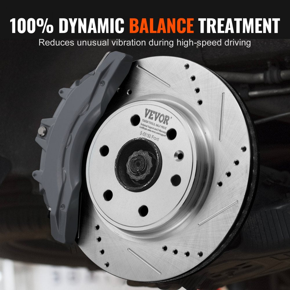 VEVOR Front Brake Kit Compatible with 2007-2017 Chevy Traverse, Buick Enclave, GMC Acadia, Saturn Outlook, Drilled and Slotted Brake Rotors Ceramic Brake Pads Replacement Kit, 12.8" Front Rotors