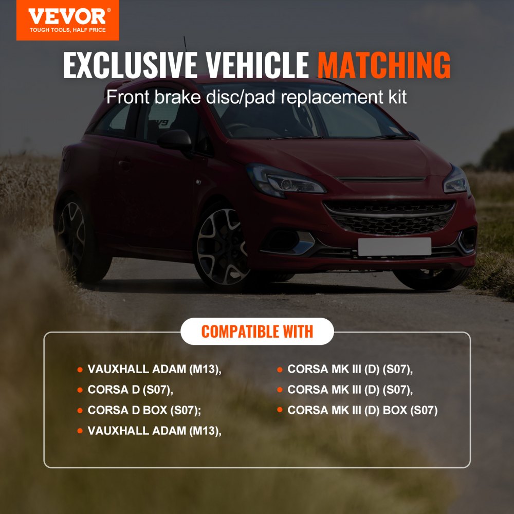 VEVOR Front Brake Kit for Vauxhall Adam(M13), Corsa D (S07), Corsa D Box/Hatchback (S07), Brake Rotors Ceramic Brake Pads Replacement Kit, 257mm Front Rotors