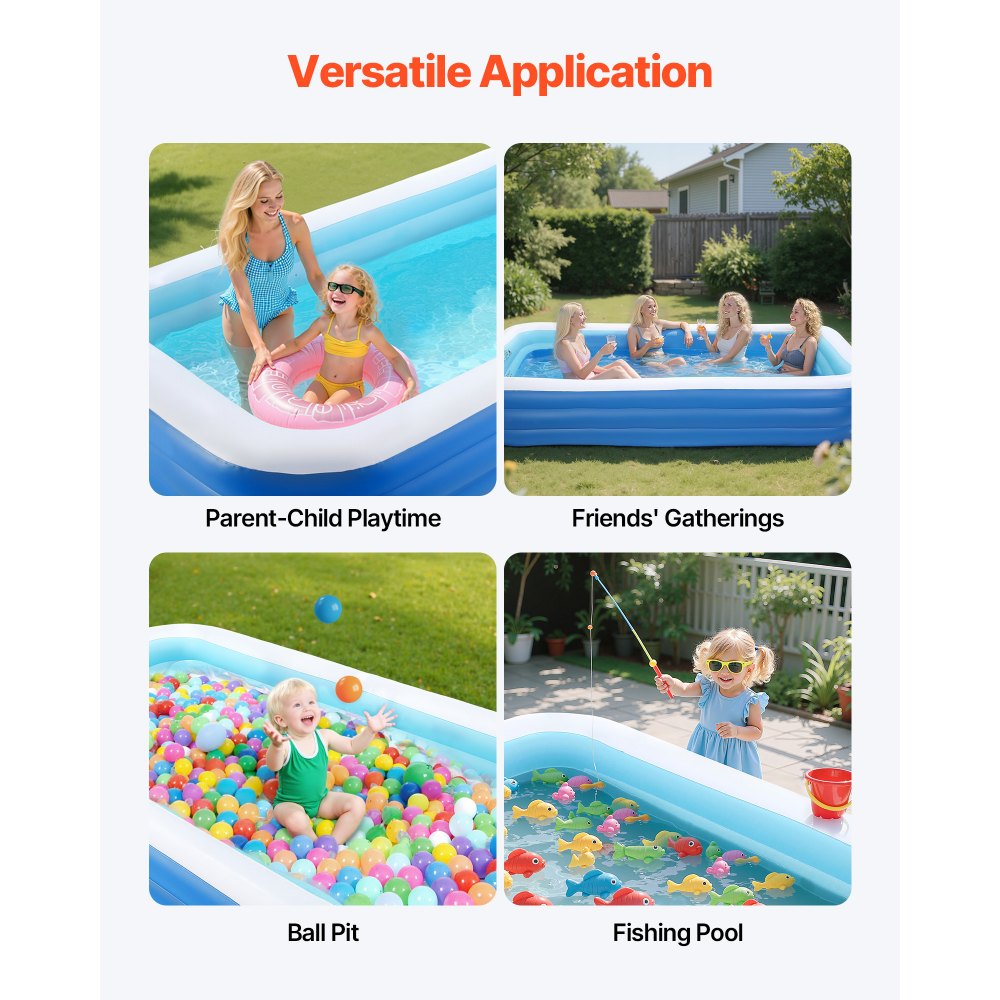 VEVOR Inflatable Pool, 118 x 67 x 20 inch Large Inflatable Swimming Pool, Family Large Swimming Pools with Repair Patches, Blow Up Pools for Kids, Adults, Family, Indoor Outdoor, Summer Water Party