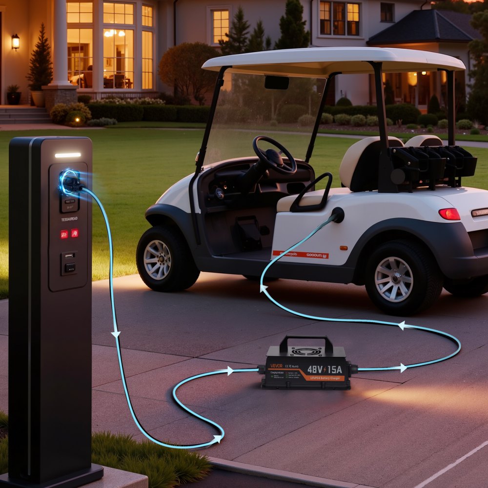 VEVOR 48V (51.2V) 52AH Lithium Golf Cart Battery, with 15A Charger, Lifepo4 Battery Kit, Built-in 100A BMS, 4000 Cycles, 2C Discharge Rate, Bluetooth & Mobile APP, for Golf Carts, Trolling Motors