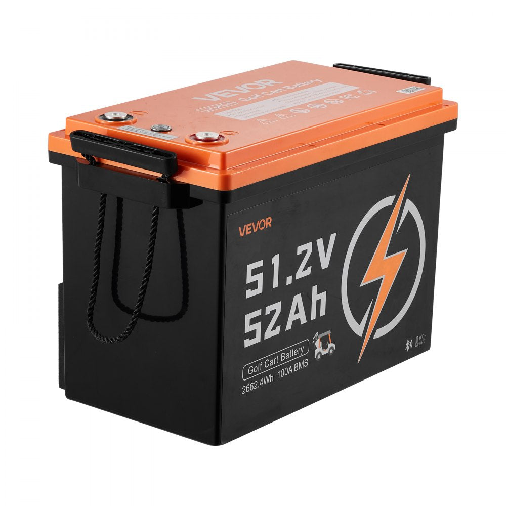 VEVOR 48V (51.2V) 52AH Lithium Golf Cart Battery, with 15A Charger, Lifepo4 Battery Kit, Built-in 100A BMS, 4000 Cycles, 2C Discharge Rate, Bluetooth & Mobile APP, for Golf Carts, Trolling Motors