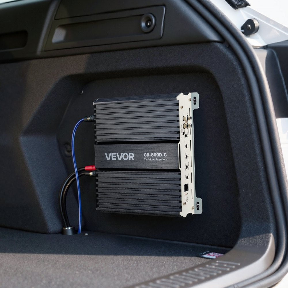 VEVOR Monoblock Car Amplifier, 800W RMS MAX, 1/2/4 Ohm Stable, 1-Channel Class D Car Audio Amplifier with Remote Subwoofer Level Control, Low Pass Filter, Bass Boost & Phase Shift, Volume Controller