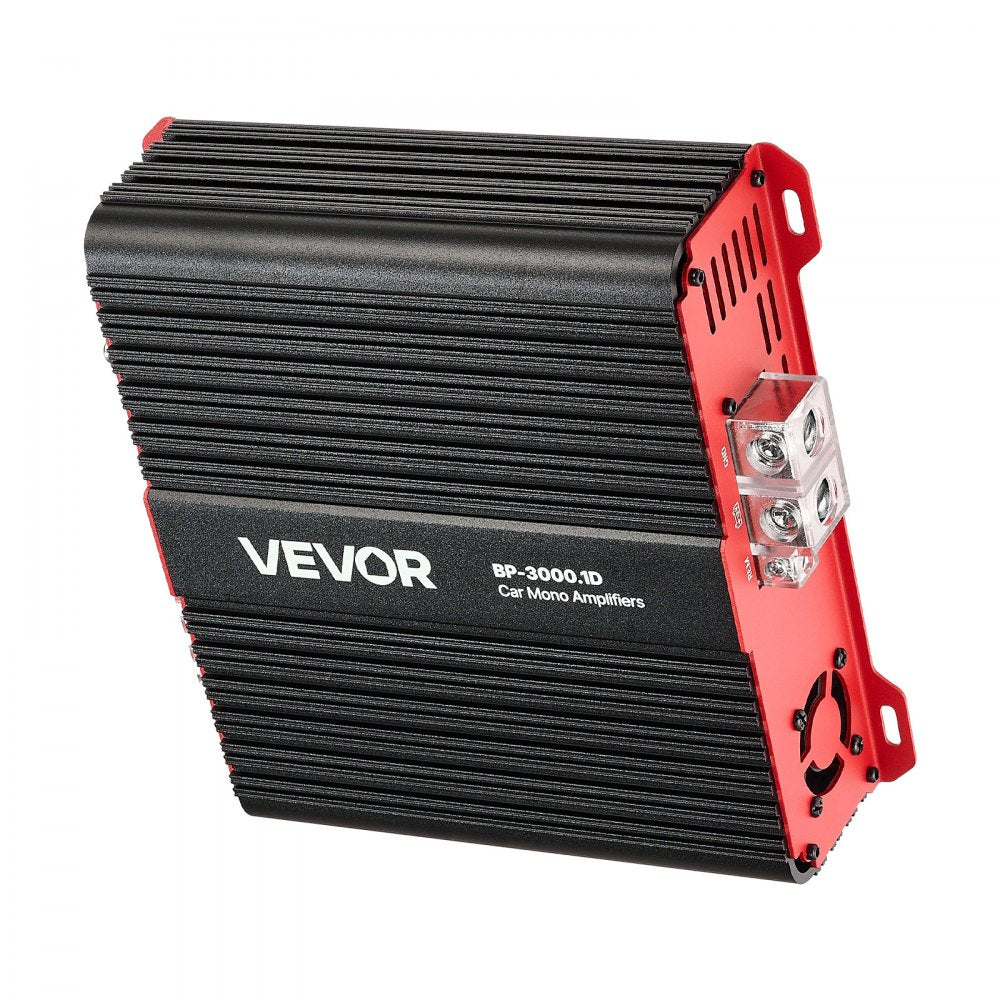 VEVOR Monoblock Car Amplifier, 3000W RMS MAX, 1/2/4 Ohm Stable, 1-Channel Class D Car Audio Amplifier with Remote Subwoofer Level Control, Low Pass Filter and Bass Boost, Volume Controller Included
