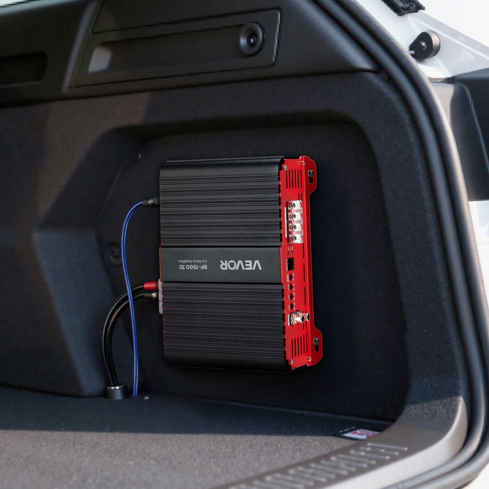 VEVOR Monoblock Car Amplifier, 1500W RMS MAX, 1/2/4 Ohm Stable, 1-Channel Class D Car Audio Amplifier with Remote Subwoofer Level Control, Low Pass Filter and Bass Boost, Volume Controller Included