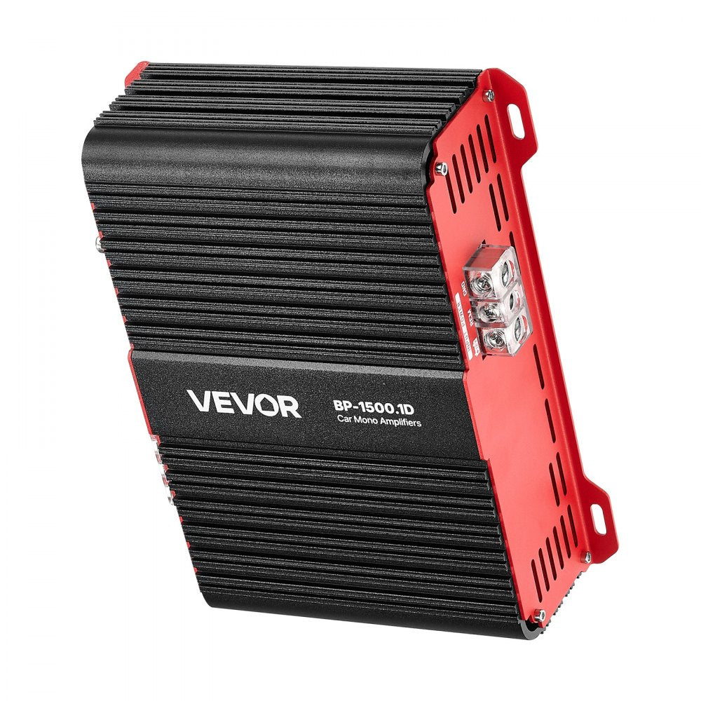 VEVOR Monoblock Car Amplifier, 1500W RMS MAX, 1/2/4 Ohm Stable, 1-Channel Class D Car Audio Amplifier with Remote Subwoofer Level Control, Low Pass Filter and Bass Boost, Volume Controller Included