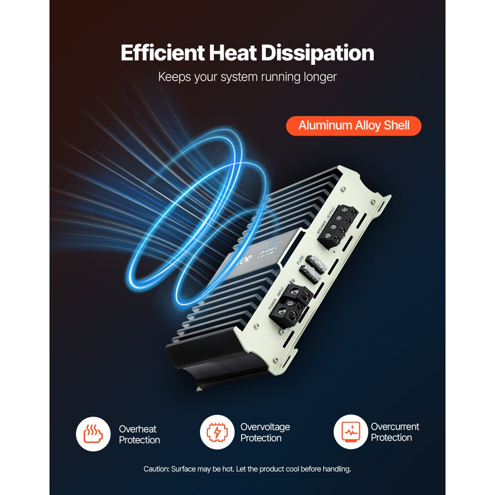 VEVOR Monoblock Car Amplifier, 400W RMS MAX, 1/2/4 Ohm Stable, 1-Channel Class D Car Audio Amplifier with Remote Subwoofer Level Control, Low Pass Filter, Bass Boost & Phase Shift, Volume Controller