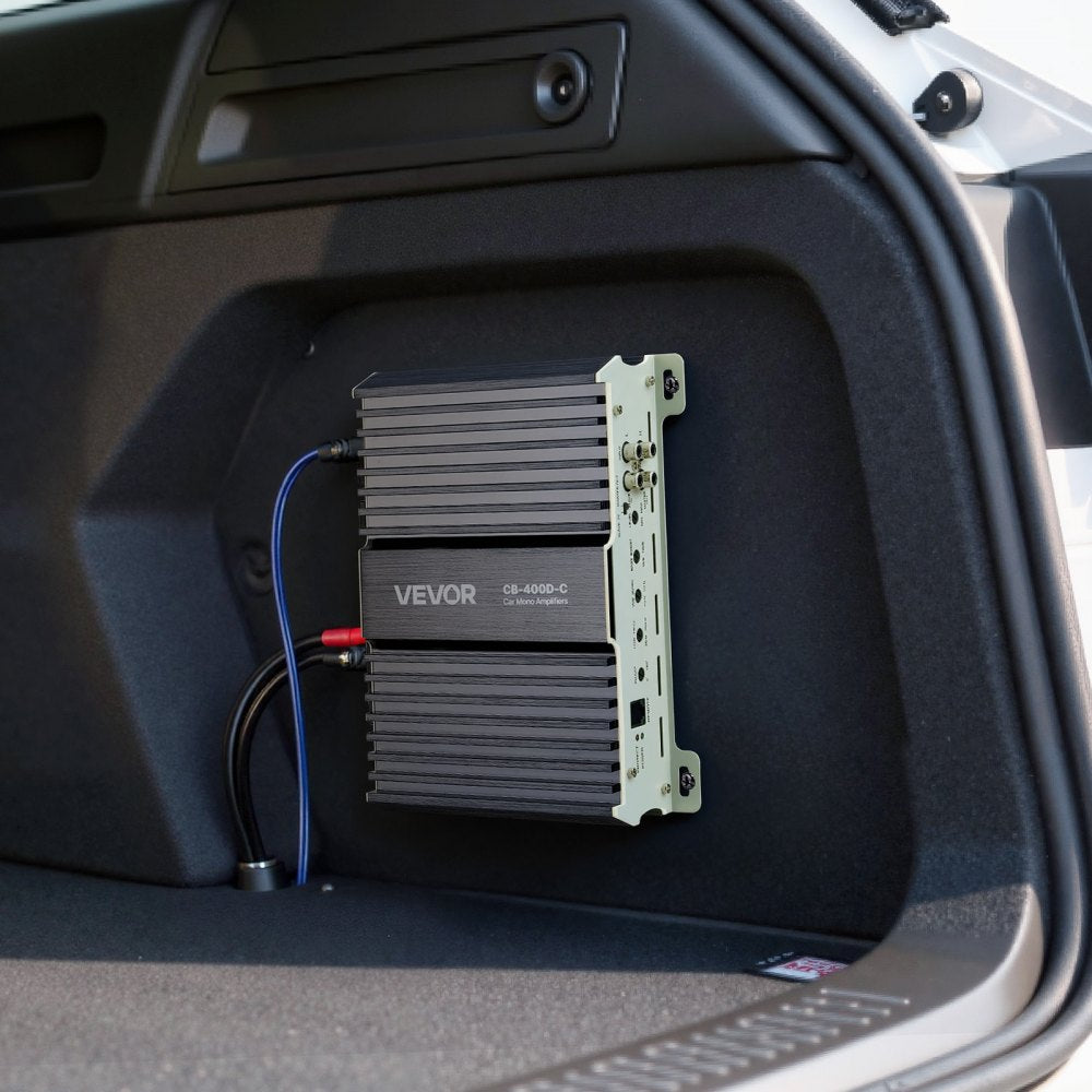 VEVOR Monoblock Car Amplifier, 400W RMS MAX, 1/2/4 Ohm Stable, 1-Channel Class D Car Audio Amplifier with Remote Subwoofer Level Control, Low Pass Filter, Bass Boost & Phase Shift, Volume Controller