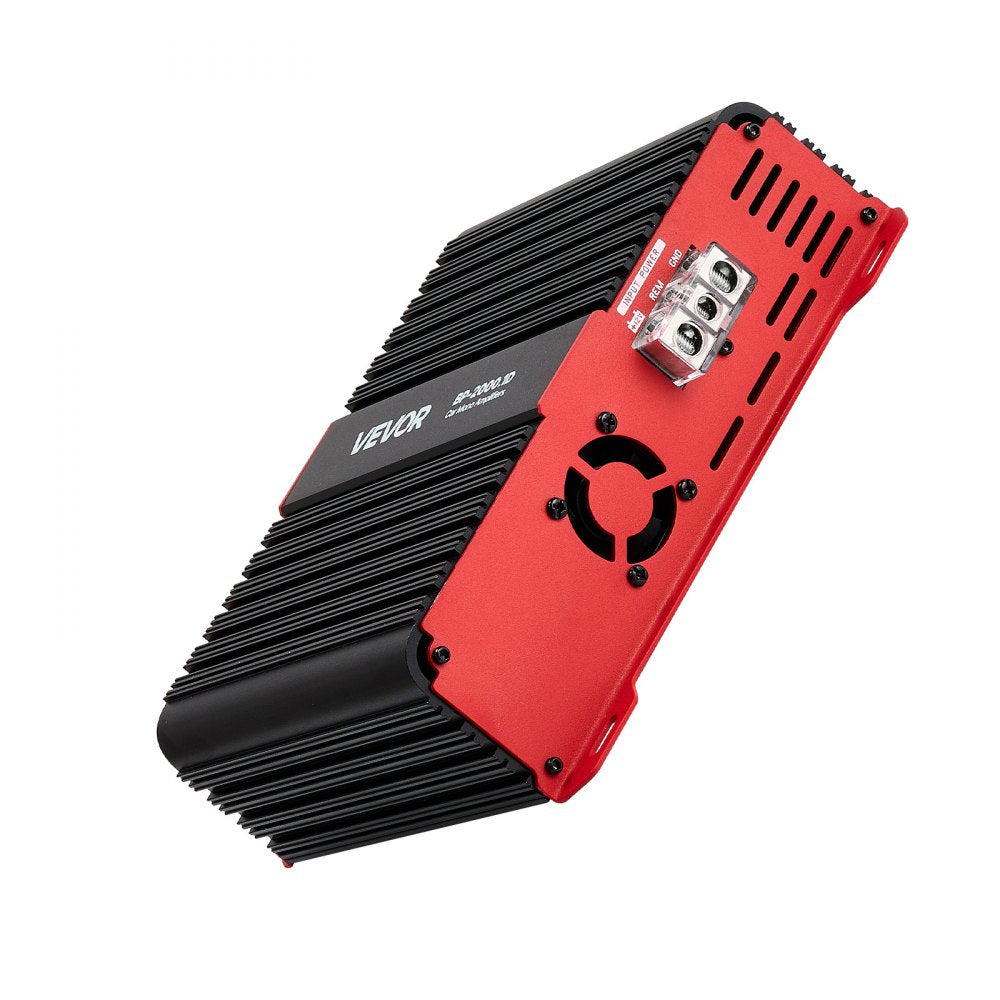 VEVOR Monoblock Car Amplifier, 2000W RMS MAX, 1/2/4 Ohm Stable, 1-Channel Class D Car Audio Amplifier with Remote Subwoofer Level Control, Low Pass Filter and Bass Boost, Volume Controller Included