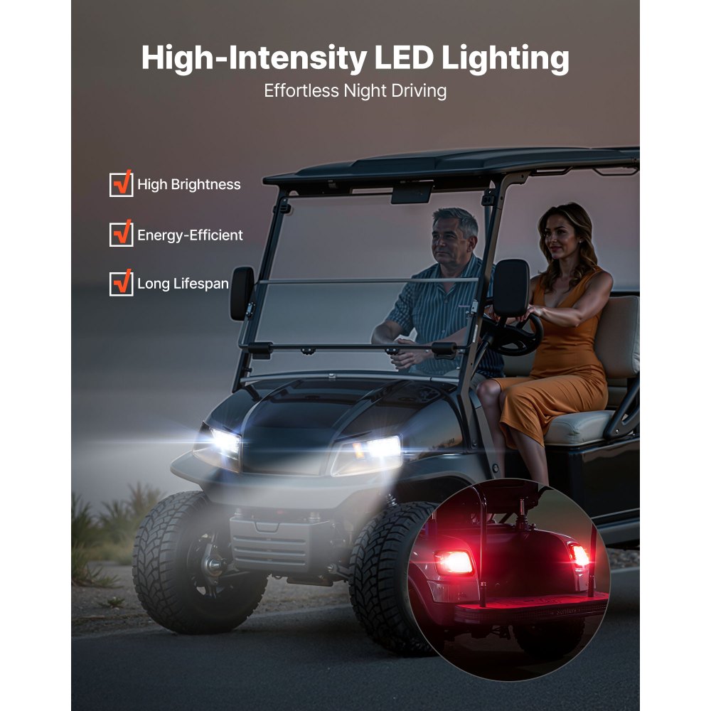 VEVOR Golf Cart Light Kit, 12 Volt, Street Legal LED Headlight and Tail Light Kit with Wiring Harness, Turn Signals, Hazard Light, Switch Horn, Brake Pad, Zip Ties, ABS Housing, for EZGO TXT 1996-2013