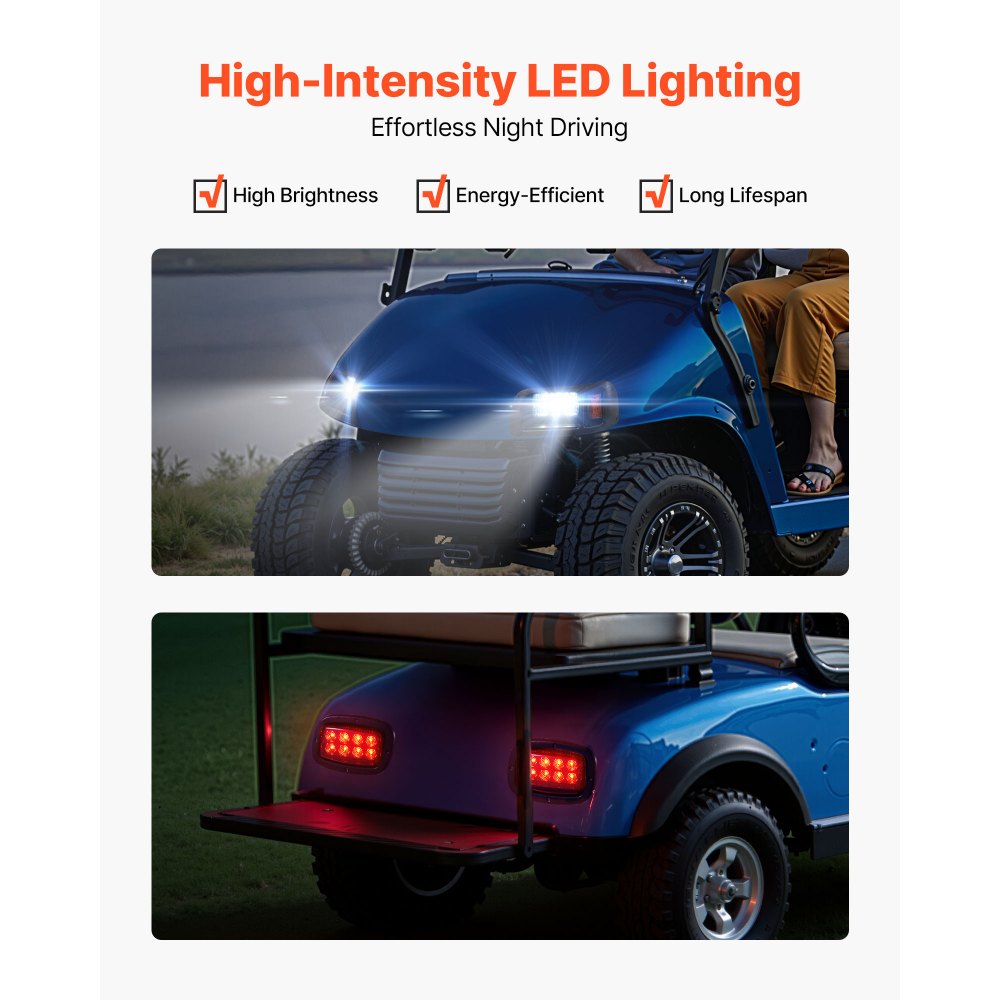 VEVOR Golf Cart Light Kit, 12 Volt, LED Headlight and Tail Light Kit with Wiring Harness, Switch, Zip Ties, ABS Housing, High-Brightness, Waterproof and Dustproof, Fit for EZGO TXT 1996-2013 Models