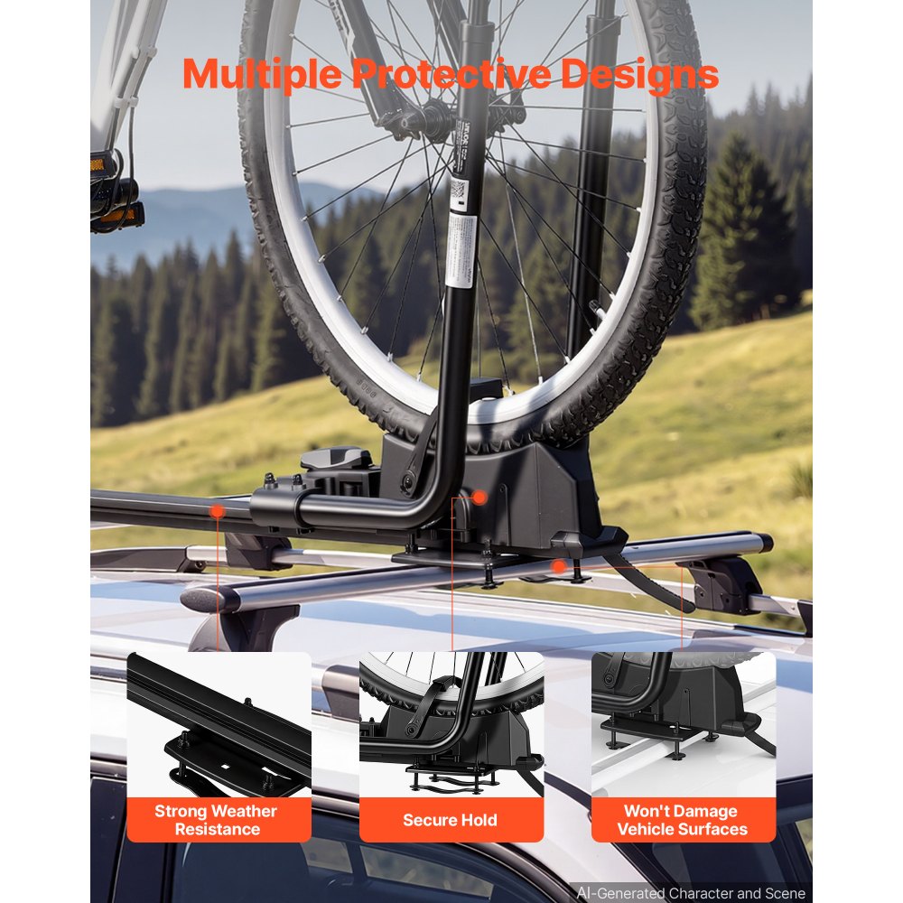 VEVOR Roof Bike Rack 44 lbs 1 Bike Carrier Foldable Upright Rooftop Rack, for Car SUV, Aluminum Alloy & Q235 Steel, Dual-Arm Mount with Secure Locking System for Bicycle Storage and Transport, Black